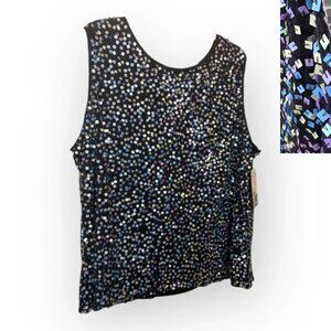 Mirasol Black Colorful Iridescent Sequin Y2K Evening Formal Tank Top 3X